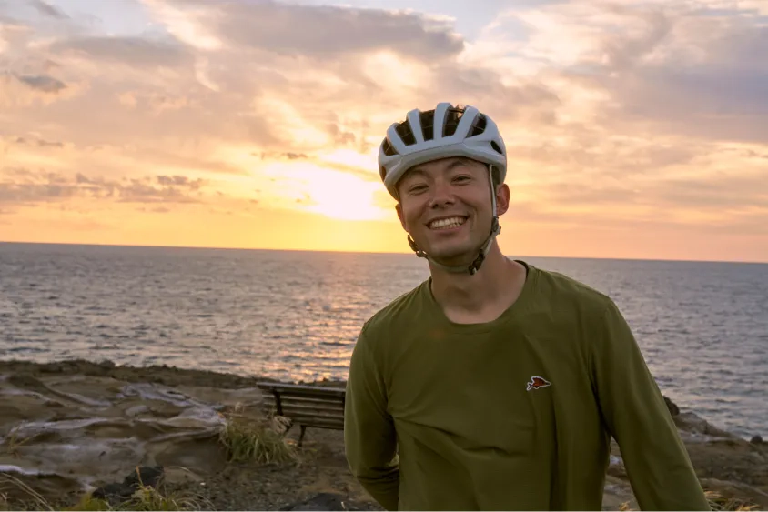 海の夕焼けの景色とけんたさん