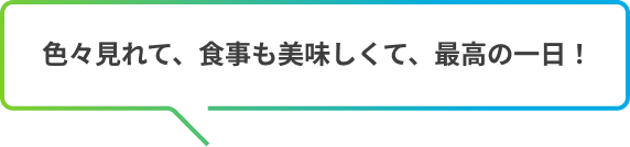 色々見れて、食事も美味しくて、最高の一日！